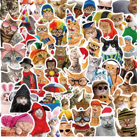 Cat Pattern Sticker, Sticker Packs, Sticker Set, Adhesive Stickers, Decoration Sticker, 50/1000pcs Cute Funny Decorative Sticker, Waterproof Self Adhesive Decor Paper for Gift Greeting Card & Water Bottle & Laptop, Ornaments