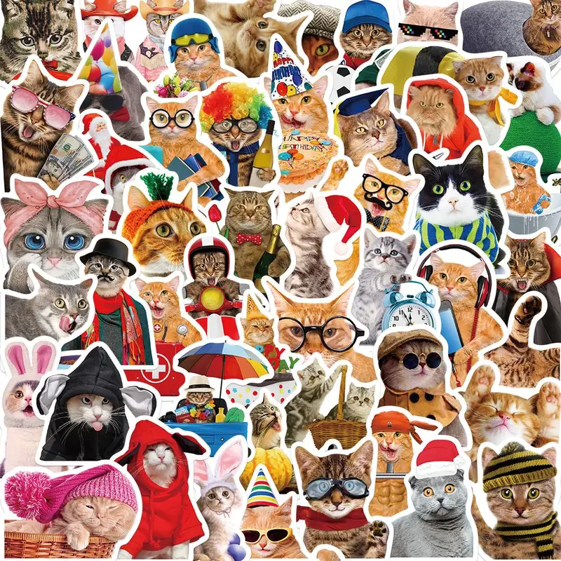 Cat Pattern Sticker, Sticker Packs, Sticker Set, Adhesive Stickers, Decoration Sticker, 50/1000pcs Cute Funny Decorative Sticker, Waterproof Self Adhesive Decor Paper for Gift Greeting Card & Water Bottle & Laptop, Ornaments