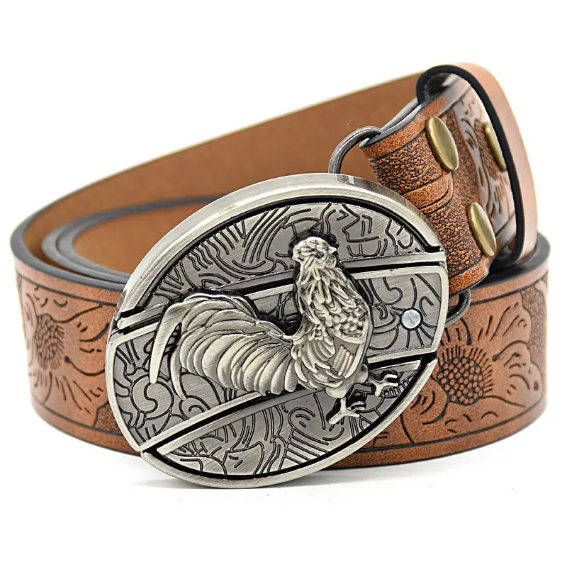 Rooster pattern embossed brown knife buckle