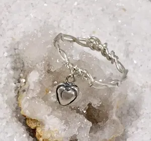 Hammered Wire Wrap Ring - Silver Band with Silver Heart