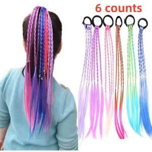 Colorful Braided Hair Ties, 6-Count Set Hair Extensions with Rubber Bands, Mixed-Color Hairpiece, Heatless Styling Tools for Women & Girls, Faux Locs Braids