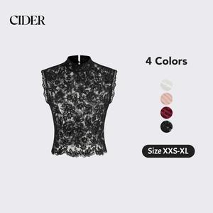 Cider Lace Crop Top with Mandarin Collar – Sheer Floral See -Through Tank, Layering-Friendly for Date Nights & Spring Outfits Dealsforyou