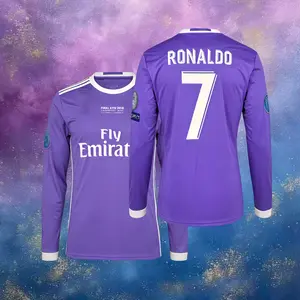 16 17 Away Purple 7# Cristiano Ronaldo Long Sleeve Soccer Jersey Fans Version