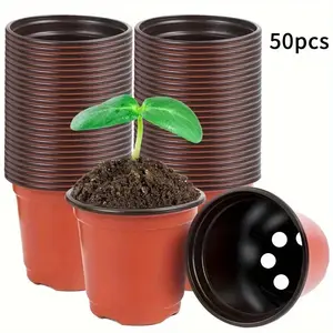 Seedling Pot, Sturdy Plastic Pot, 50pcs Flower Pot with Drainage Hole, Nutrient Cups, Succulent Seedling Sapling Flower Pot, Planter Pots, Garden Supplies