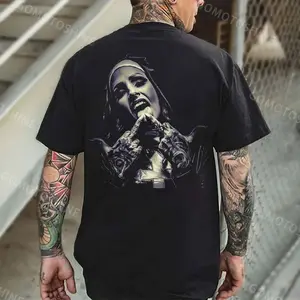 Nun and crucifix Men's printed T-Shirt,Top Menswear, Cotton Tee Shirt Casual Streetwear