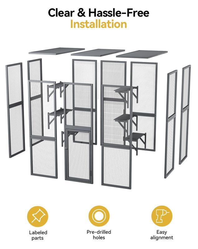 Outdoor Cat Enclosure Large Cat House for Mulitiple Cats Walk in Kitty Cage with Tarp Roof Cat Enclosures, with Upgraded Resting Box,Waterproof Roof, 71" *35''*67'', Pet Valentine's Day