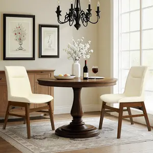 Dyfun Leather  Waterproof Modern Dining Chairs,set of 2, Armless Side Chair with Solid Wood Legs
