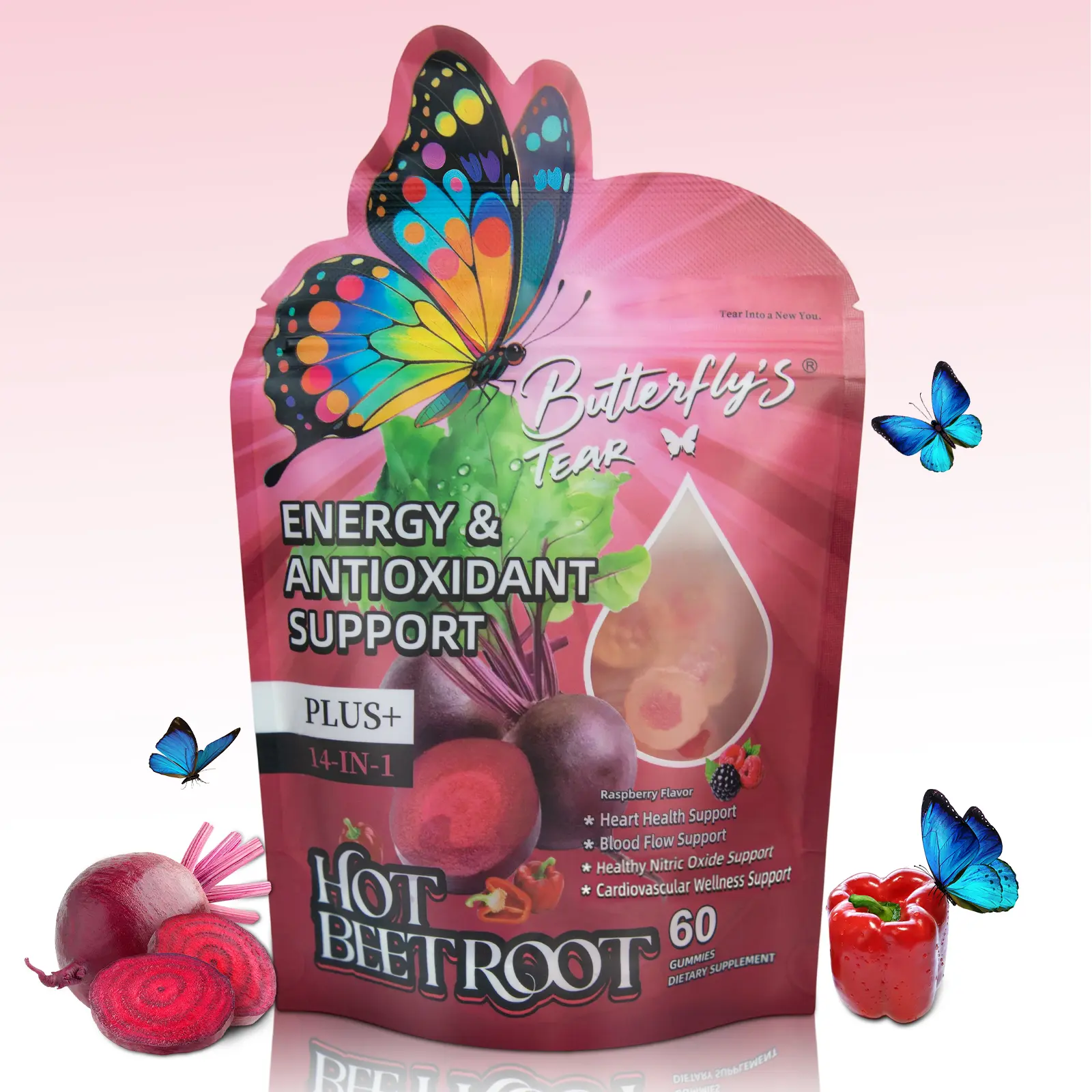 Butterfly’s Tear Hot Beetroot – Beet Root, Cayenne, Berberine & D3+K2 for Cardiovascular, Brain & Circulation Health – 60 Gummies