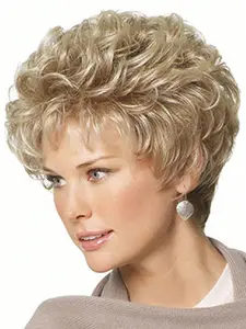 Women's Fashion Natural Curly Short Wig, Mixed Color Synthetic Fiber, 10 Inch Side Bangs, Perfect for Daily Wear, Holidays, Parties, Events