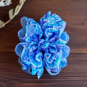 Lrc Blue Swirl Tiedye print, 2in1 Stackable Ribbon Hair Bow