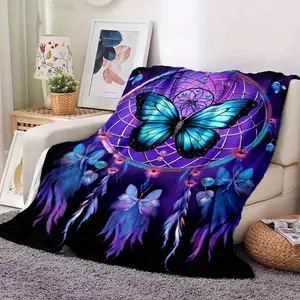1pc Dreamy Purple Dreamcatcher Butterfly Blanket - Lightweight Flannel Throw for Sofa, Bed, Travel, Camping, Livingroom, Office, Couch, Chair, And Bed - Digital Printing Fleece Blanket with Soft And Warm Flannel Fabric