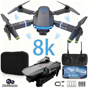 E88 / E99 / S2 Foldable Drone with Camera - Altitude Hold, Optical Flow Positioning, Brushless Motor, Smart Follow RC Quadcopter with 1-4 Batteries for Beginners & Kids