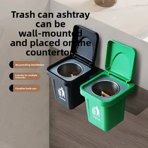 Creative Wall-Mounted Ashtray Trash Can with Lid, Desktop Mini Ashtray, Decorative Desk Accessory, No Drilling Design, Ideal for Living Room, Bedroom, Bathroom, Car
