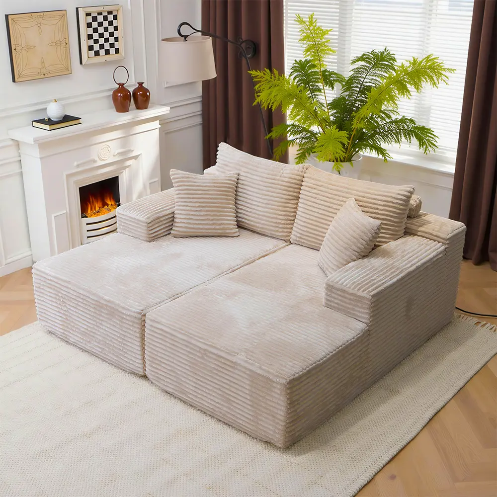 【2 Packages Shipping】Cloud Sectional Sofa ,Oversized Sofa, Movie Sofa bed, Modern Deep Seat Design, Soft Fabric and Cushions, lazy sofa No Assembly Required, Comfortable Leisure Sofa Suitable for Home or Apartment Living Room Furniture