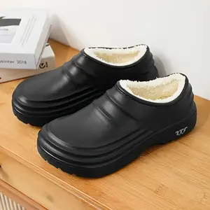 Women's Waterproof, Anti-Slip Work Clogs with Plush Lining - Black EVA Chef & Hospital Shoes, Oil & Odor Resistant, Comfortable Thick Sole for All-Day Wear