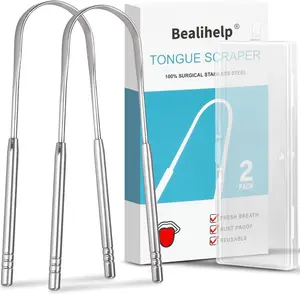 2 Pack Tongue Scraper, 100% Surgical 304 Stainless Steel Tongue Cleaner for Adults And Kids, Professional Tongue Brush for Oral Care, Improve Bad Breath and Fresh Breath