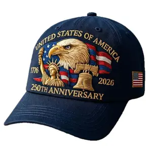 USA 250th Anniversary Eagle Print Hat Unisex Adjustable Washed Cotton Peak Hat Trucker Hats Outdoor Visor Baseball Cap