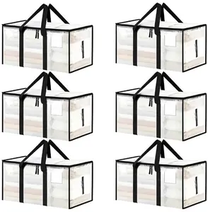 1-Pack Large-Capacity Transparent Thick Plastic Foldable Rectangle Storage Bags with Hinged Lids - Sturdy Home Organizers, Storage Organizer for Home, Travel Stuff, Apartment Accessories
