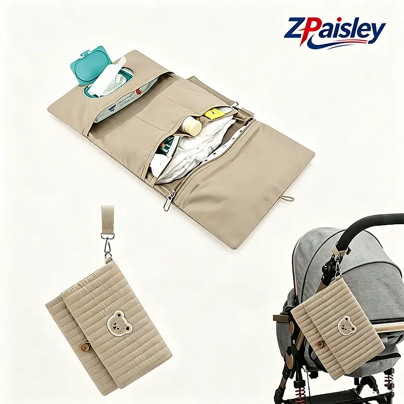1Pc Large Capacity Quilted Hanging Storage Bag with Wipe Dispenser & Multi Pockets, Portable Organizer with Adjustable Strap & Metal Hook, Lightweight Foldable Caddy for Bed Rail Car Camping Travel Daily Household Use