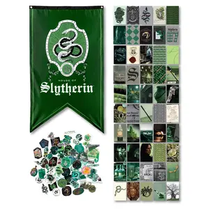 Harry Potter Slytherin House Pride Bundle (30'' x 50'' Banner, 60-Pack Decals & Wall Collage Kit)