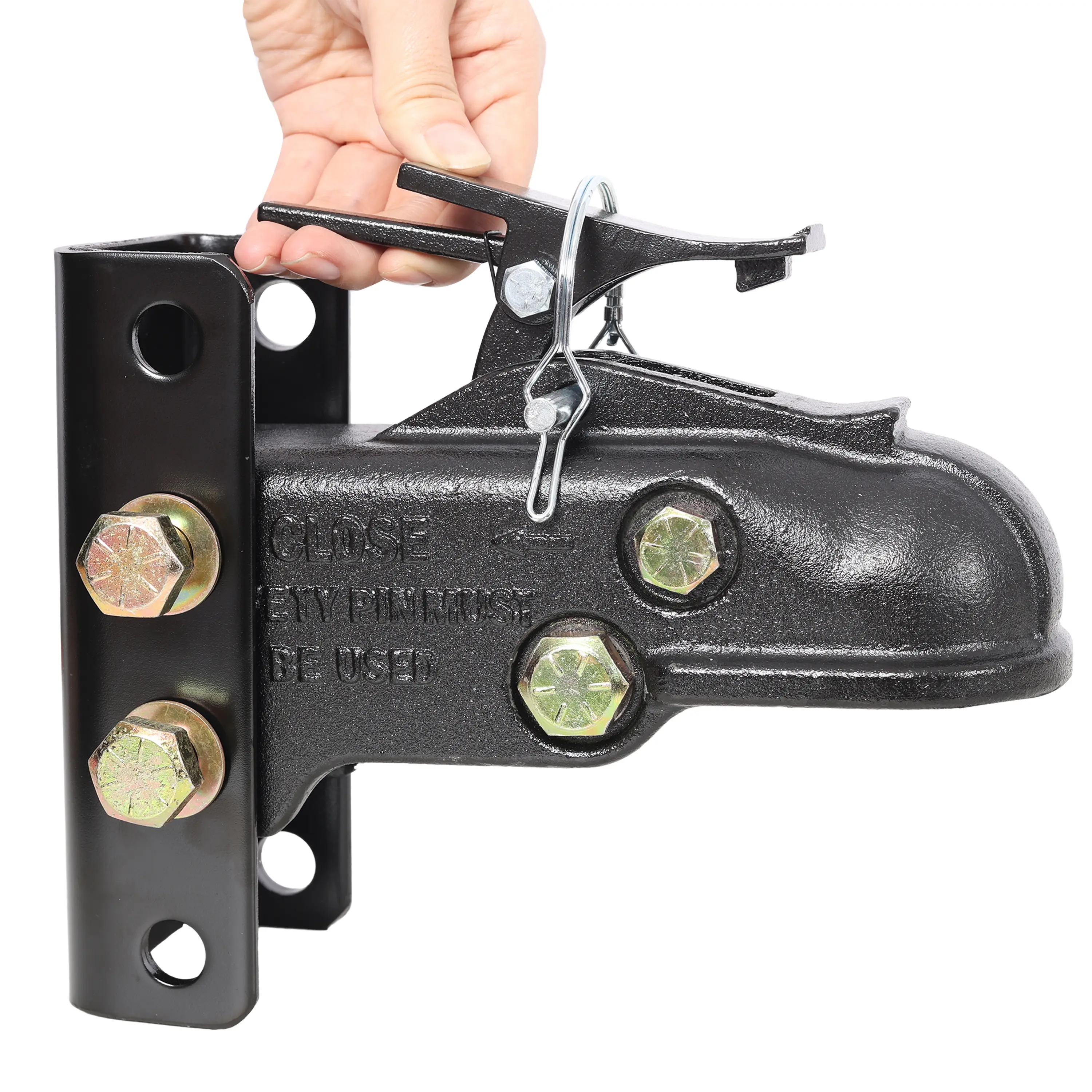 2-5/16 in Cast Steel Trailer Coupler - 3-Position Adjustable, 15000 lbs Heavy-Duty Sleeve-Lock Hitch with Universal Fit Height Bracket, Complete Hardware Kit, Channel Mount, Powder Coated for Secure Connection, Heavy Hauling