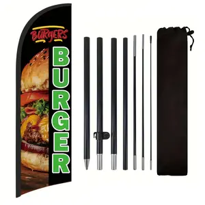 Burger Flag for Business, 9.18FT Outdoor Advertising Swooper Banner with Pole and Ground Stake – Tear-Resistant Polyester Feather Flag for Shops, Events & Promotions