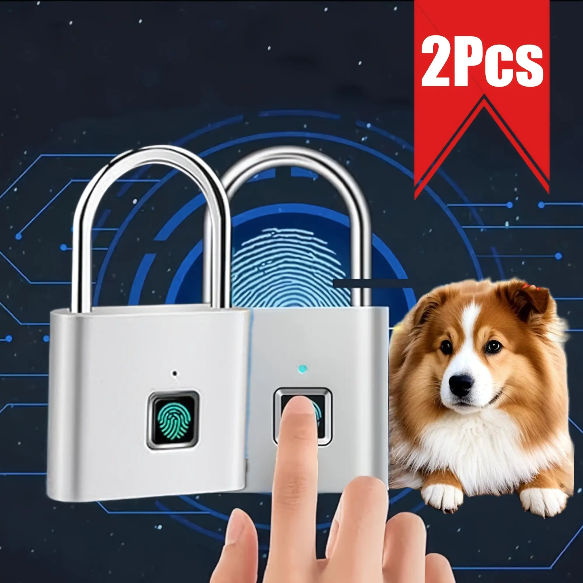 2 Pcs Advanced Pet Security Door Locks with Fingerprint Identification, Mini Smart Fingerprint Pet Padlock - Pet Theft Protection, Convenient Keyless Entry, Long-lasting USB Rechargeable Battery Life - Perfect for protecting pet suitcases and luggage