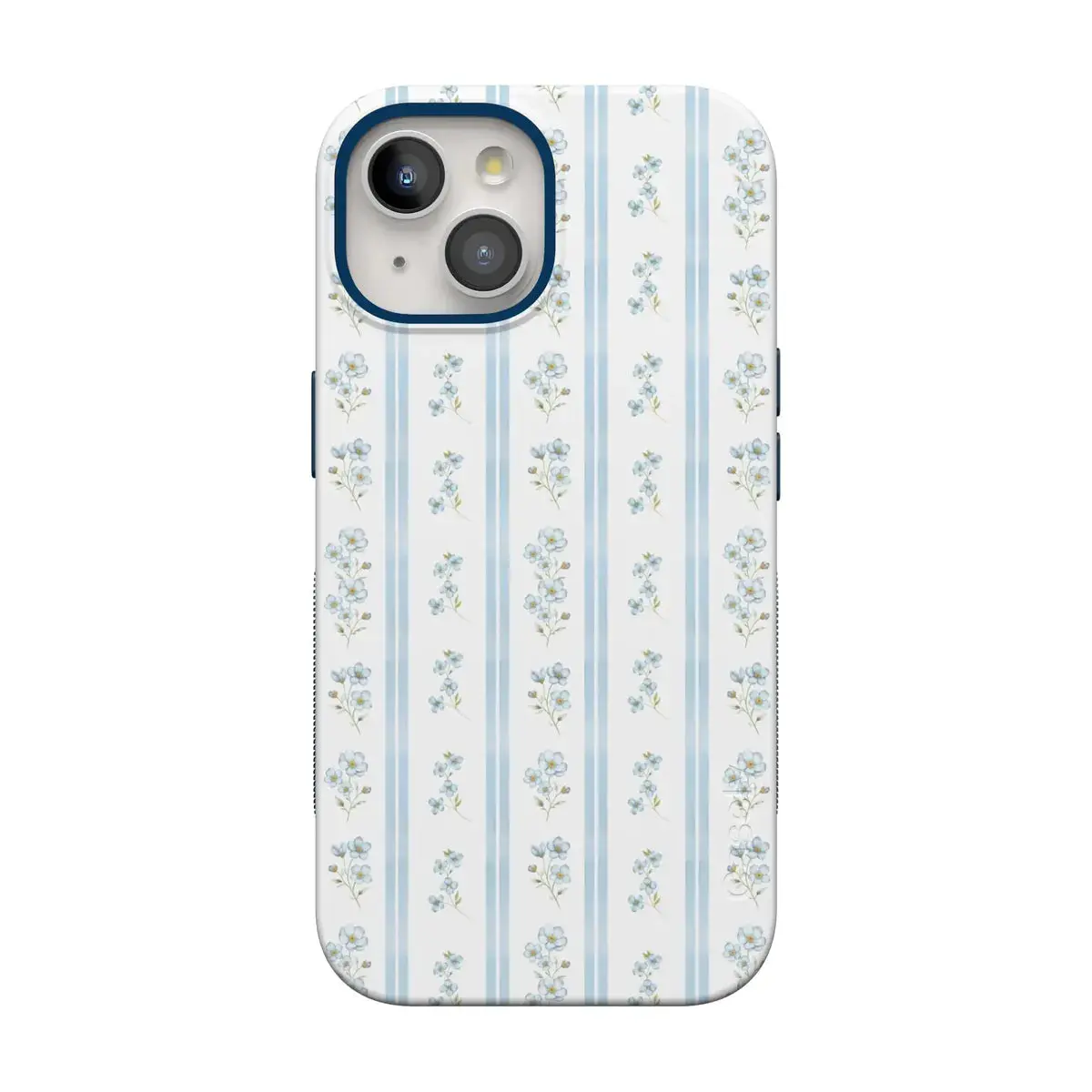 Casely iPhone 14 Plus Case | Cottage Stripe | Blue Floral | Bold Protective Design | Compatible with MagSafe