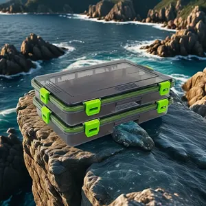 2pcs High Quality Fishing Tackle Boxes with Adjustable Dividers - Transparent Green Organizer for Hooks, Lures & Terminal Gear, Durable Locking Mechanism, Perfect for Camping & Fishing Enthusiasts (10.6X6.6X2 inches), Outdoor Gear Storage |