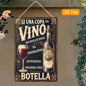 Tin Wall Art Retro 2D Flat Aluminum Wall Decor Spanish Quote Sign Wine Bottle Design for Home Bar Restaurant Kitchen Coun