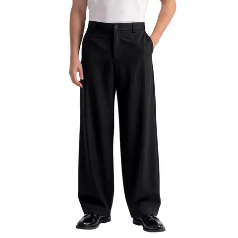 Men's Wide Leg Stretch Casual Pants - Matrix-Weave Solid Advanced Performance Fabric Dress Slacks with Zipper Detail, Confident Flex Relaxed Fit Lightweight Work Trousers
