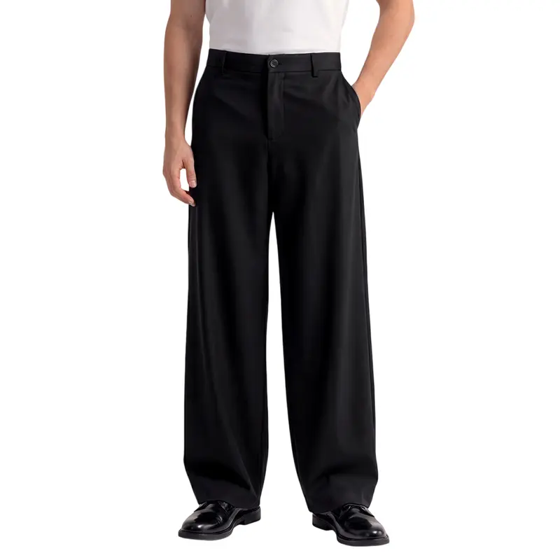 Men's Wide Leg Stretch Casual Pants - Matrix-Weave Solid Advanced Performance Fabric Dress Slacks with Zipper Detail, Confident Flex Relaxed Fit Lightweight Work Trousers