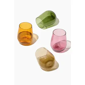 Stemless Wine Glasses - Set of 4 Mixed Colors