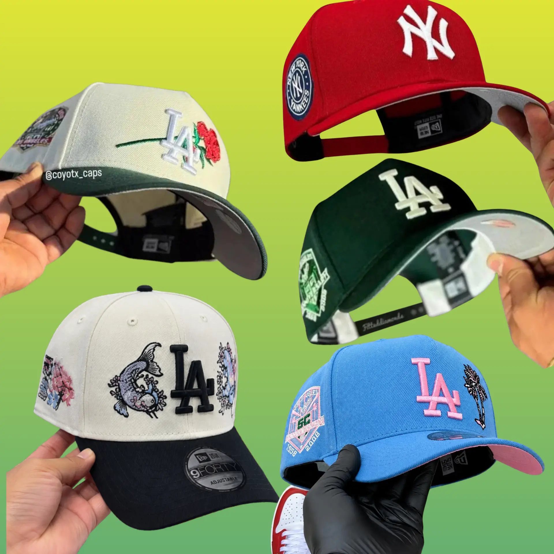 New Era MLB Los Angeles Dodgers & New York Yankees Adjustable Baseball Cap – 9FORTY 59FIFTY Snapback Hat for Men Women, Raised Embroidered Team Logo, Curved Brim, Premium Cotton, Hip Hop Streetwear, Outdoor Everyday Style