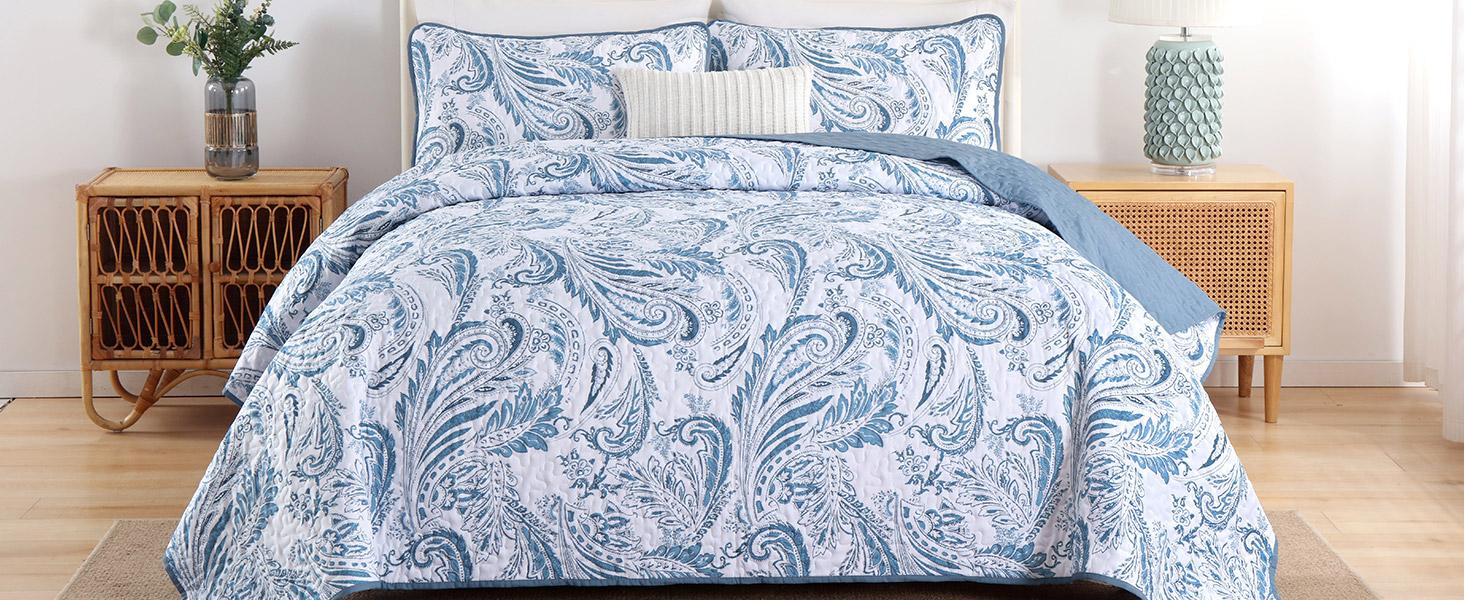 Paisley Set King Size,3 Pieces Boho Bedspread, Soft and Lightweight Microfiber Coverlet Bedding Set for All Season(110''x90'')