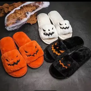 Halloween Pumpkin Fuzzy House Slippers Indoors Cotton