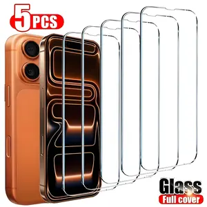 5 Pack Ultra HD Tempered Glass Screen Protector for iPhone 17/16/15/14/13/12/11/17 Pro Max/17 Air/16 Pro Max/16e/15 Pro/Plus/Mini/X/XR/XS Max, 9H+ Hardness, Transparent, Protective, Full Coverage, Bubble Free, Case Friendly, Scratchresistant