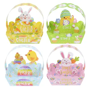 4count Easter Egg Basket Paper Gift Box Kids Favors Cute Rabbit Candy Gift Paper Bag for Diy Easter Party Home Decoration Supplies