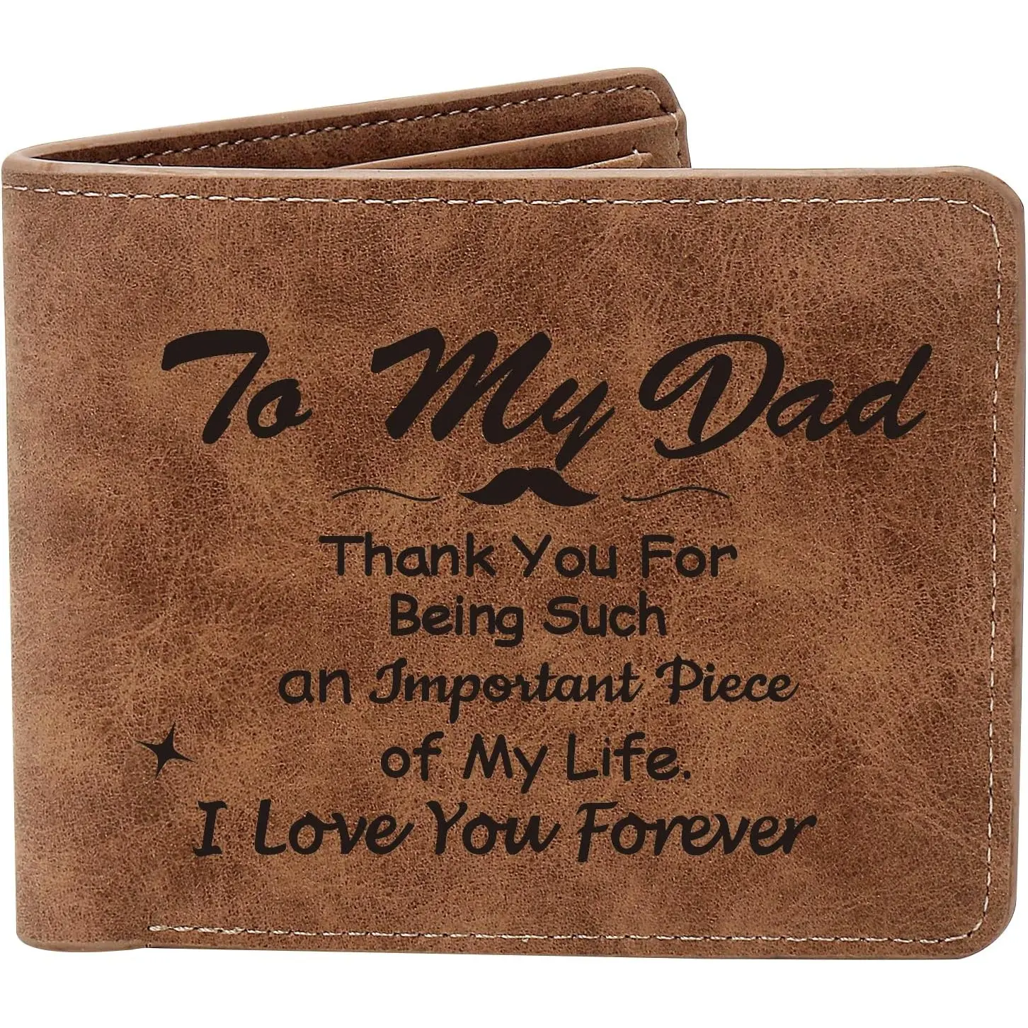 To My Dad Gifts,Leather Wallet for Men, Engraved Personalized Leather Wallet,Father's Day Gift, Birthday Gifts,Christmas Gifts, Gifts for Dad from Daughter Son (Thank you Dad)