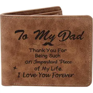 To My Dad Gifts,Leather Wallet for Men, Engraved Personalized Leather Wallet,Father's Day Gift, Birthday Gifts,Christmas Gifts, Gifts for Dad from Daughter Son (Thank you Dad)