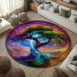 Fairy Tree Print Round Carpet, Boho Style Rug, Flannel Meditation Cushion Yoga Mat, Indoor Room Entrance Living Room Decor, Portable Outdoor Rest Pad