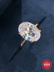 S925 Sterling Silver Fashionable Oval Shaped Artificial Zircon Ring, Elegant Jewelry for Women, Trendy All-match & Exquisite Jewelry for Birthday Gift