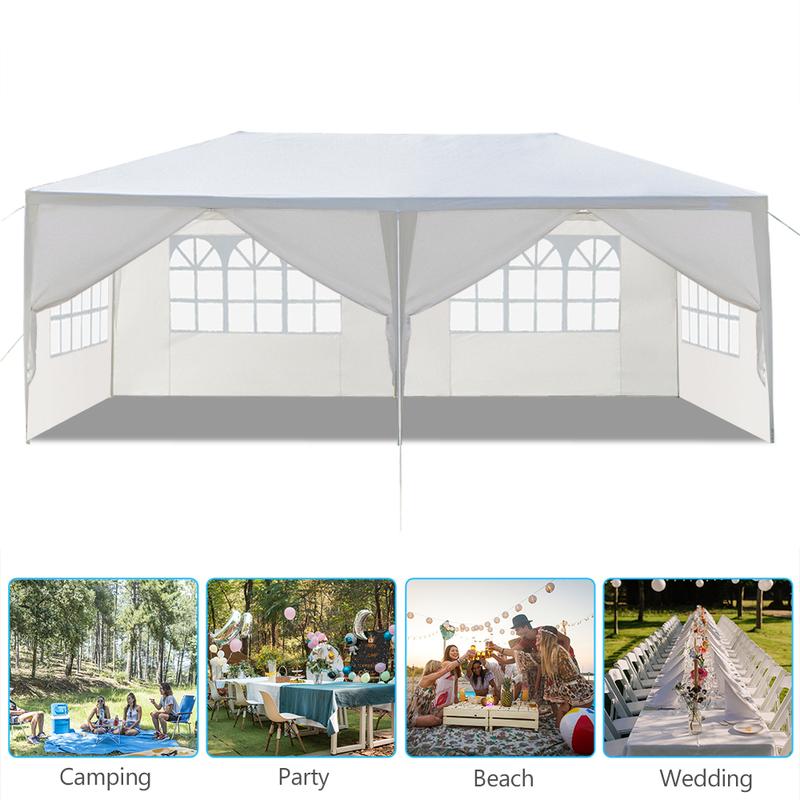 10' x 10'/20'/30' Outdoor White Waterproof Gazebo Canopy Tent with Removable Sidewalls for Party Wedding Events Beach BBQ