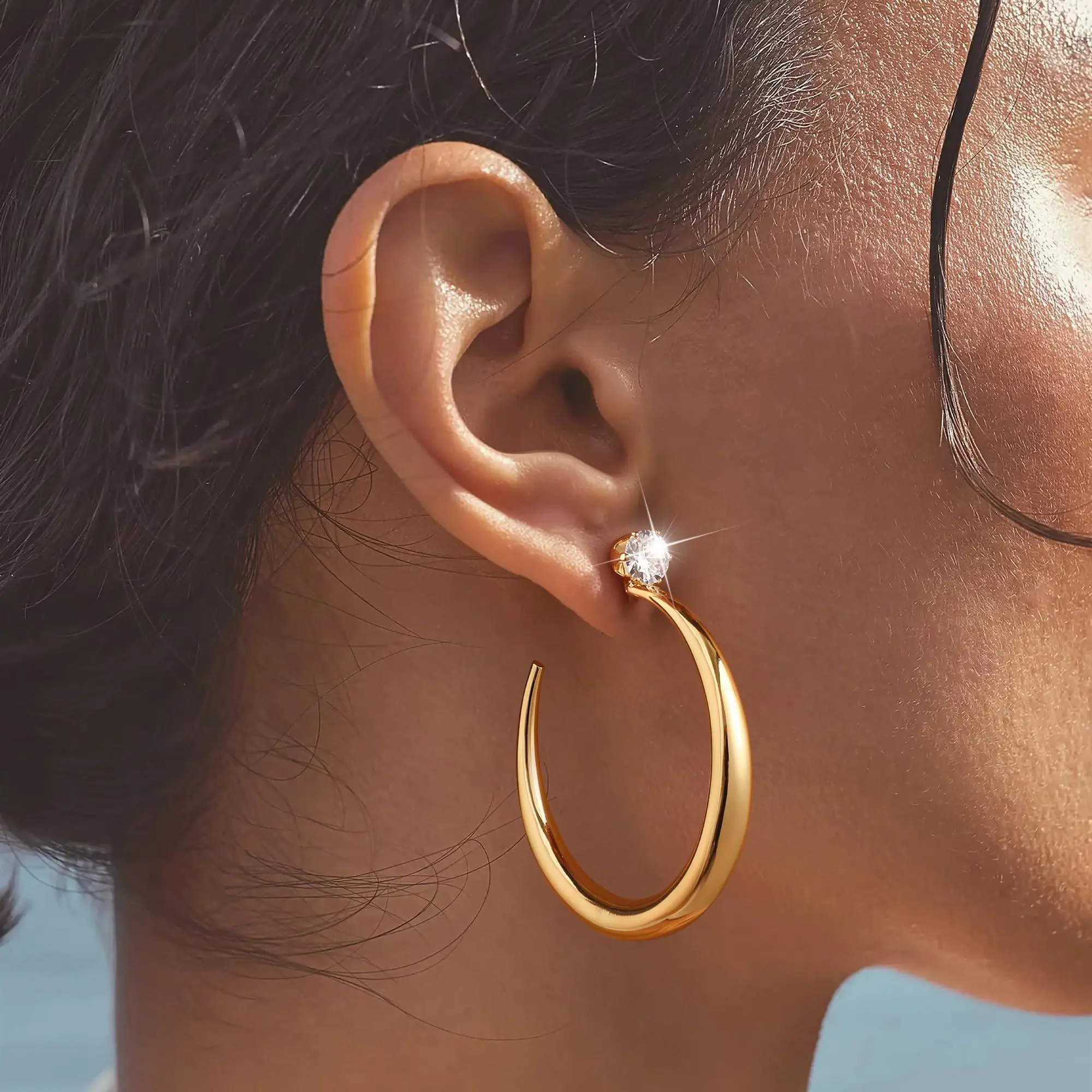 Chunky Hoop Earrings for Women-14K Gold Plated Big Thick Hoop Earrings Trendy Statement Large Earring Hoops Hypoallergenic Jewelry for Women Gifts