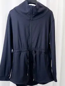 Nyxalulu High Neck Windbreaker Jacket, Yoga Wear Waist Cinch Women's Sports Autumn Casual Coat, Slimming over Butt Lapel Loose Top