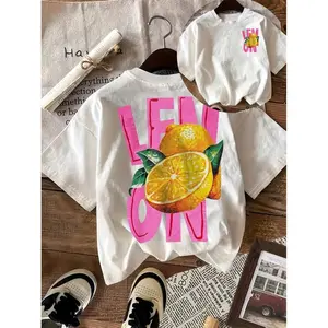 Lemon Graphic Tee Women Cute Citrus Print Oversized Crewneck Short Sleeve Casual Summer Top Trendy Streetwear Soft Comfy Vacation Outfit