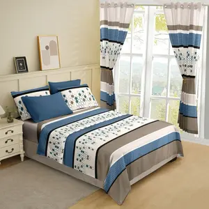 Bedsheet Set - 8 Pieces with 2 Curtains, 4 Pillow Cases, 1 Fitted Sheet & 1 Flat Sheet