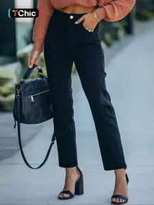 Women's Slim-Fitted Denim Jeans, Straight Leg Jeans, Moderate Fabric Thickness, All-Season Casual Basic Style, Standard Size Women's Clothing, Pants