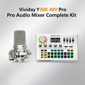 Vividay Y300 48V Phantom Power Audio Interface, Professional Live Streaming Mixer with Condenser Microphone, DSP Audio Tuning, Auto Ducking, Voice Effects, Bluetooth, Wireless Audio, Perfect for Streaming, Podcast, Karaoke, Gaming & Recording Portable tik
