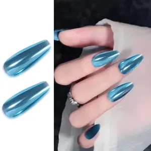 Blue Shimmery Chrome Nail Powder with A Metallic Mirror Effect Can Make Nail Art, Blue Gel Nail Chrome Powder for Gel Polish Nail Glitters Manicure